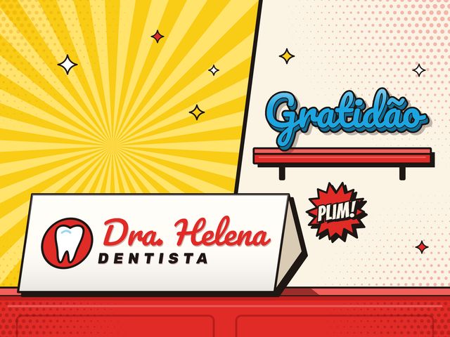 Ilustração de placa de mesa de dentista e letreiro decorativo com a palavra Gratidão